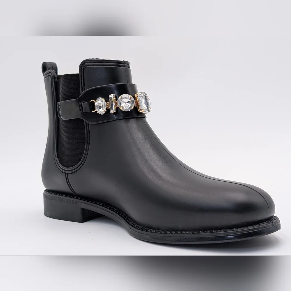 Henry Ferrera Women's Size 7.5 Black Ankle Booties with Rhinestone Jewel Accents